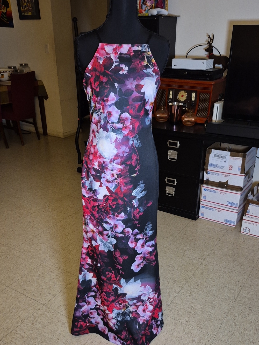 VENUS Floral Halter Maxi Dress in Black, Pink, White